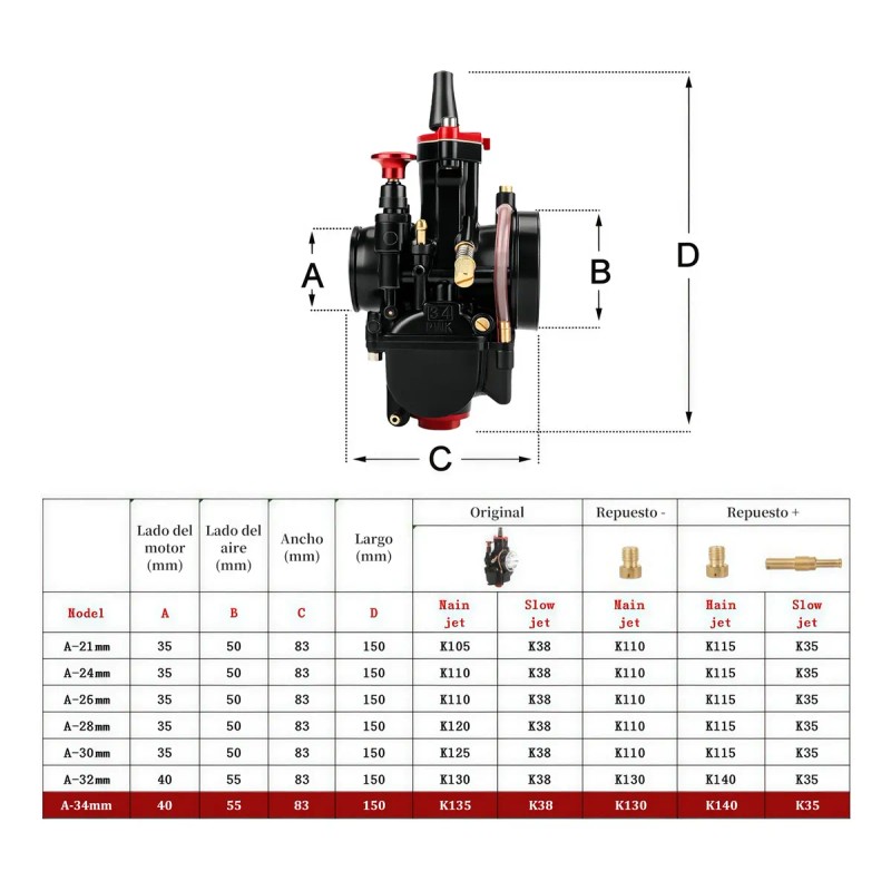 Carburador Moto Universal Pwk Compatible 34mm Con 250-350cc