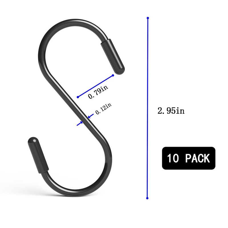 10 Pack 3" Heavy Duty Vinyl Coated S-Hooks for Hanging