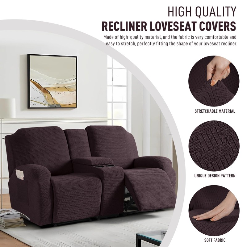 KinCam Loveseat Recliner Covers with Middle Console Slipcover, Recliner Sofa