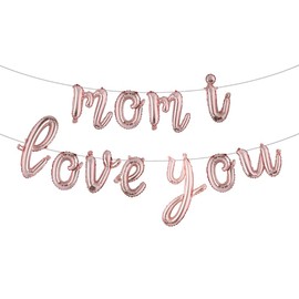 MOM I LOVE YOU 16 Inch Alphabet Letters Foil Balloons Set for Mother's Day, Mother's Birthday Party Supplies for her,mom (L MOM I LOVE YOU Rose Gold)