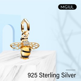 MGIUL Sparkling Bee Dangle Charm Beads for Women Bracelets Necklaces 925 Sterling Silver Pendants Jewelry Gift