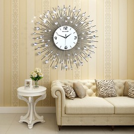 NEOTEND Large Decorative Wall Clock Non Ticking Modern Wall Clock for Living Room 3D Silent Clock