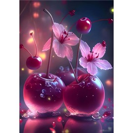 MOGTAA Diamond Painting Adult Flowers, 5D Cherries Diamond Painting Pictures for Beginners, DIY Diamond Art Landscape Diamond Painting Pictures for Home Decor 30 x 40 cm