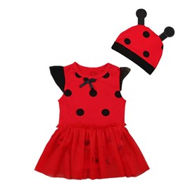 Lito Angels Ladybird Ladybug Costume Dress for Baby Girls, Bodysuit, Romper, Onesie, Fancy Dress with Hat, Size 18-24 Months 92
