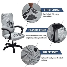 Stretch Office Chair Cover with Zipper Printed Computer Chair Cover for Armrest Chair Universal Removable Spandex Rotating Boss Chair Slipcovers Soft Desk Chair Seat Protector for Dogs, Cats (L, 27)