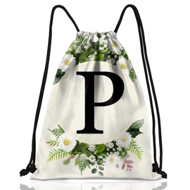 Zewurtuw Initial Letter Drawstring Backpack String Sports Gym Bags Waterproof Sackpack Cute for Men Women Beach (13"×17") (Letter-P)