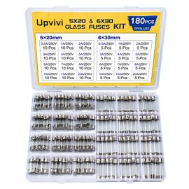 Fast Blow Glass Fuse Assortment Kit, 24 Values Glass Fuses 250V 5x20mm 0.5A 1A 2A 3A 4A 5A 6A 7A 8A 10A 15A 20A, 6x30mm 0.5A 1A 2A 3A 4A 5A 6A 7A 8A 10A 15A 20A Tube Fuses
