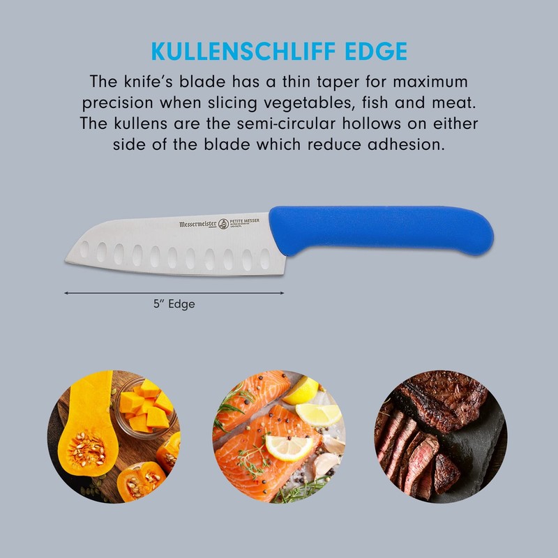 Messermeister Petite Messer 5” Kullenschliff Santoku Knife, Blue - German