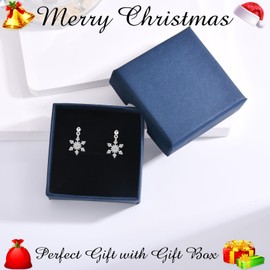 JONAKO Christmas Earrings for Women, Silver Drop Dangle Snowflake Earrings, Cubic Zirconia Xmas Earrings Christmas Jewellery Gifts for Women Girls White