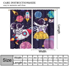 Astronaut Curtains,Cute Astronaut Cartoon Starry Stars Moon Pattern 2 Panel Rod Pocket Window Drapes for Boy Girls Room Nursery Classroom Decor 42" W X 45" L