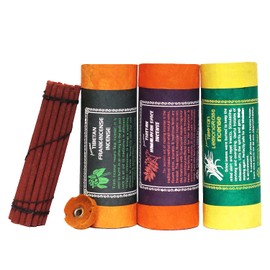 Original Tibetan Incense Sticks Set Spiritual 3 x 30 Pieces, Handmade, 100% Natural & Organic, with Stick Holder