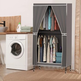 Portable Grey 2-Tier Clothing Rack with 4 Wheels 2 Hanging Rods 2 Hook Racks Cover Closet 35.43x1" Dimensionscolor: Grey Color