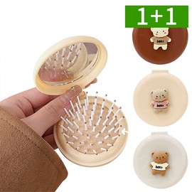 1+1 Round Mini Foldable Portable Hand Mirror - MIRROR02 Beige / 1+1 원형 미니 접이식 휴대용 손거울 - MIRROR02베이지