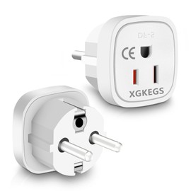 US to EU Adapter, USA Plug Adapter USA to Europe, Travel Plug US to EU, for America, US, Japan, Canada, Mexico, Pack of 2, White