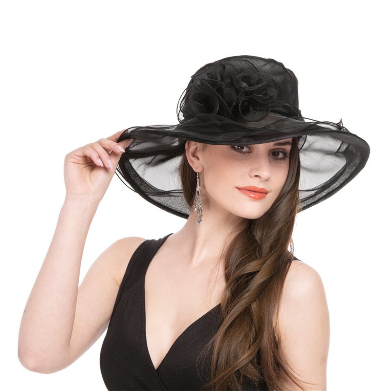 SAFERIN® Women Kentucky Derby Church Dress Organza Hat Wide Brim