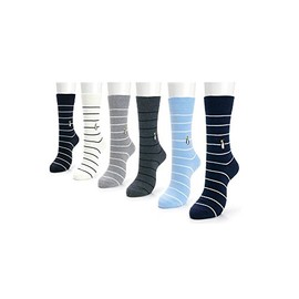 Healing Feet Men's Casual Socks, King Penguin, Assorted Colors Set, Border pattern x 6 pairs: Black, off-white, gray, charcoal, blue, navy blue