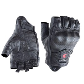 [LEZOOY] Motorcycle Gloves Summer Half Finger Genuine Leather Goatskin Hard Protector Goatskin Punching Mesh Comfortable Breathable Shockproof Touch Screen Shockproof Anti-Slip Wear-Resistant Black
