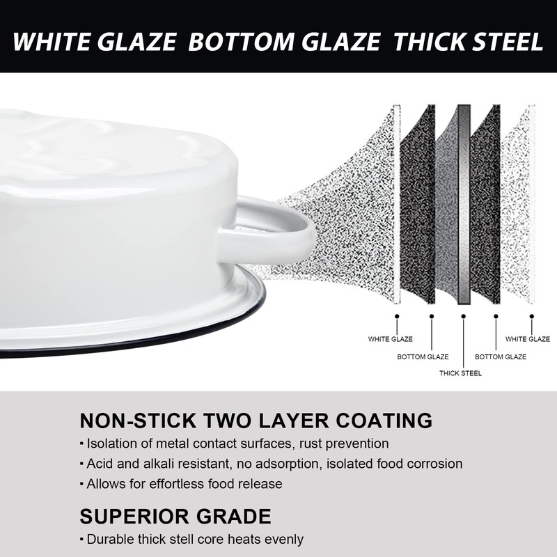 Webake Enameled Roasting Pan with Lid, Covered Roaster Pan Oval