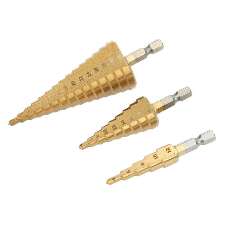 3Pcs Step Cone Drill Bit 6.35mm Hex Shank High Speed
