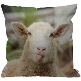 HGOD DESIGNS Cushion Cover Sheep Funny Sheep Portrait Of Sheep Showing Tongue Throw Pillow Cover Home Decorative for Men/Women living room Bedroom Sofa Chair 18X18 Inch Pillowcase