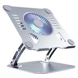 SHUWEI Laptop Cooling Stand with 3 Speed Fan, Adjustable Height Laptop Stand for Desk, Ergonimic Aluminum Laptop Cooling Pad for 10-15'' Notebook - Silver