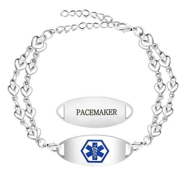 Uloveido Pacemaker Engraved Bracelet - Double Love Heart Link, Personalized
