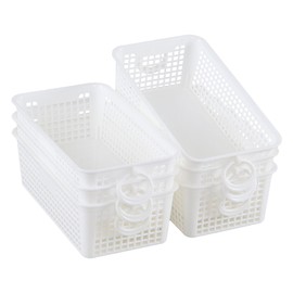 Buyitt Plastic Small Office Desktop Baskets, Set of 6 Rectangular Storage Basket, White