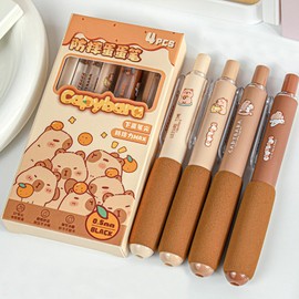 MOZXIRZ 4 Pcs Cute Retractable Pens Small Pocket Pens Cartoon Capybara Gel Pen Black Ink Pen 0.5mm Fine Point Smooth Writing Pen Office School Supplies Women Girls Boys Men (1-Capybara)
