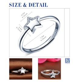 Yumilok 925 Sterling Silber Zirkonia Stern Offener Ring Jahrestag Verlobungsring für Damen Mädchen, Größe 49-57 Verstellbar