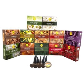 Sreevani Natural Masala Incense Cones and Holder Bundle, 120 Cones Total, Assorted #2