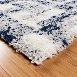 Gertmenian Indoor Modern Plush and Non-Shedding Shaggy Carpet for Foyer Living Room Kitchen Entryway Bedroom Area Rug, 9x13 Extra Large, Abstract Cream Geometric Blue