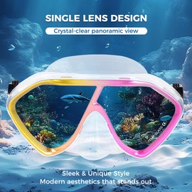 Diving Mask for Adults, Anti-Fog Swim Goggles with Nose Cover - Stylish Metallic Frame Snorkel Goggles for Scuba Diving, Snorkeling & Underwater Adventures (Gradient Rose)