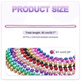 sourcing map 24 Pcs Pride Beads Necklaces, 7mm 33" Mardi Gras Carnival Rainbow Metallic Beads Necklaces, Round Bulk Party Costume Supplies for Pride Month Party Favors Decor, Rose Red