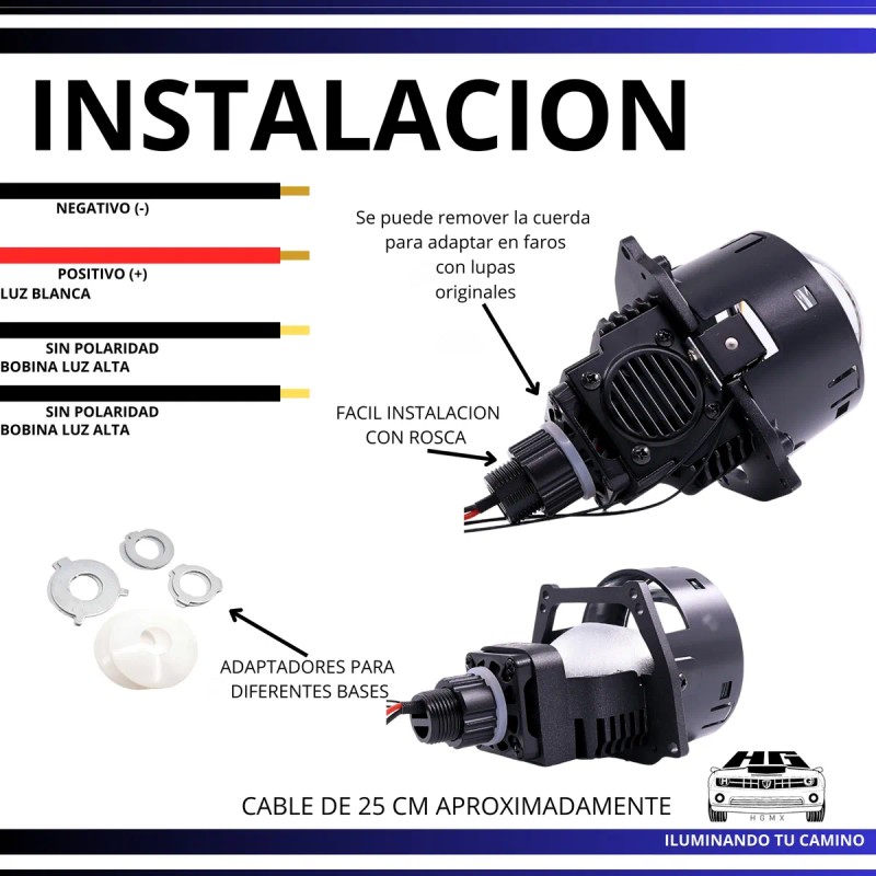 Kit Focos Led Lupas Proyectores Para Faro Alta Baja 2.5