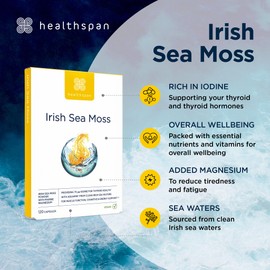 Healthspan Irish Sea Moss (120 Capsules) | for Low Energy & Mood | Marine sourced Magnesium | Supports Healthy Skin & Metabolism | Vegan