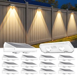 Solar Fence Lights Outdoor ,3000/4500/6000K 13 Mode, 16 Pack Fence Lights Solar Powered with Ultra-Bright Lens IP65 Waterproof,Solar Wall Light for Backyard/Step/Patio/Deck/Stair/Railings(White)