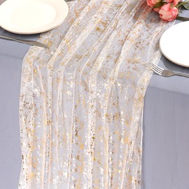 LOMOHOO 2PCS Gold Table Runner 70x300cm Glitter Table Runners For Dining Table, Gold Foil Table Runner For Wedding Christmas Baby Shower Valentines Party Birthday Table Decorations Centrepiece