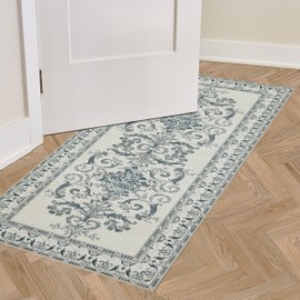 Laura Ashley Sea Spray Blue Josette Medallion Machine Washable & Slip Resistant 2 Piece Set - 26" x 45" Accent Rug & 26" x60" Runner Rug