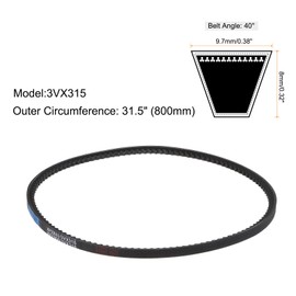 sourcing map 3VX315 Rubber V-Belt, Raw Edge Cogged Industrial V Belts 31.5" Length x 0.38" Width x 0.32" Thickness