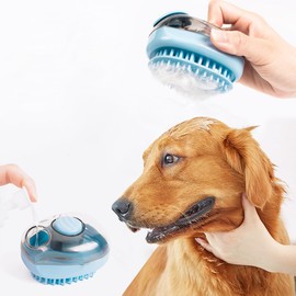 Pet Cat & Dog Bath Brush | Dog Shampoo Brush | Dog Scrubber for Bath | Dog Grooming/Washing/Shower Brush Easily Removes Loose Undercoat for Short & Long Haired Dogs/Cats (Blue)