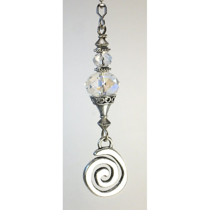 Crystal Clear Faceted Glass with Silver Swirl Ceiling Fan Pull