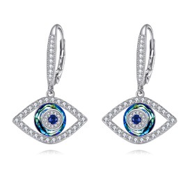 SHEAISRS Evil Eye Earring for Women 925 Sterling Silver Austrian Crystal Earrings Evil Eye Drop Earrings Evil Eye Jewelry for Women