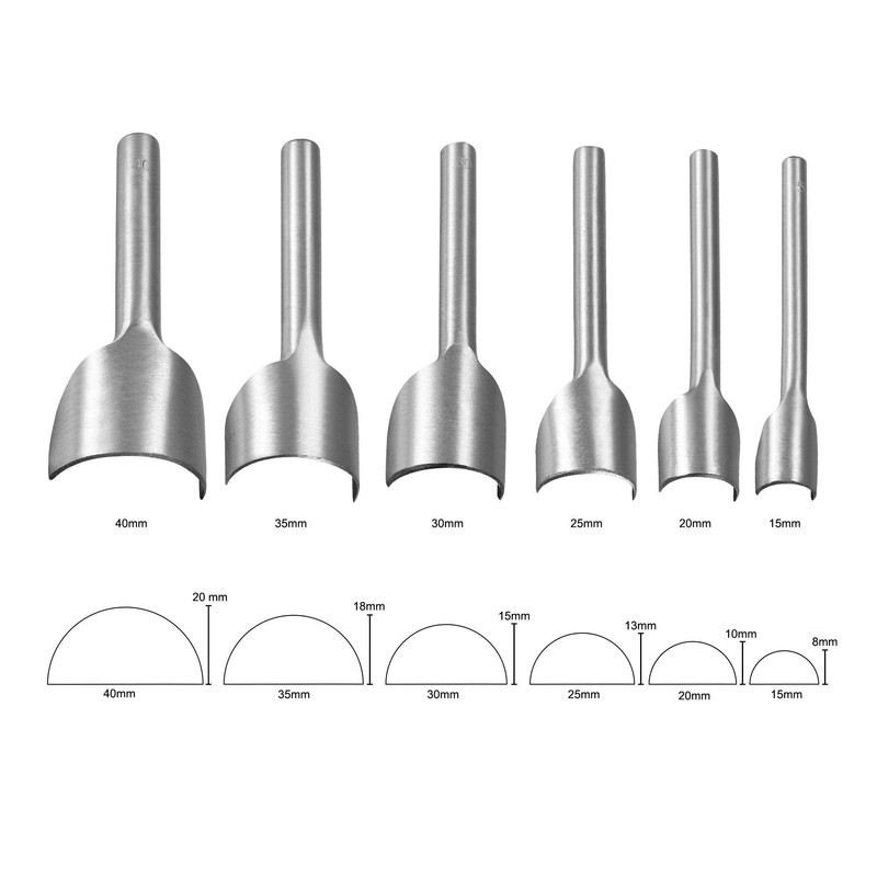 sourcing map Half-Round Leather Cutter Punch Set 15mm-40mm Strap End