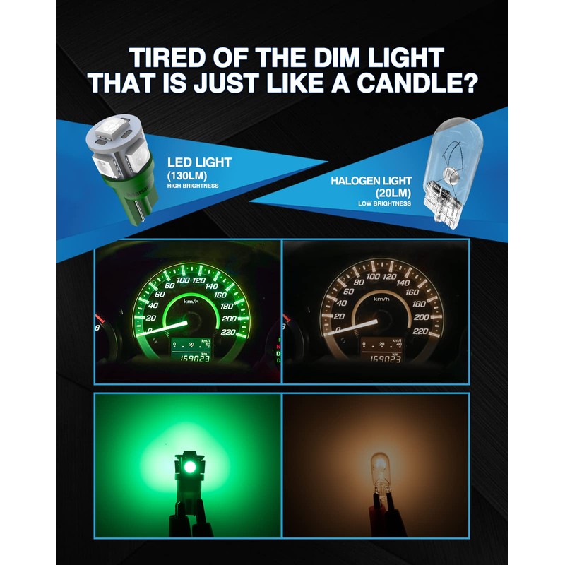 Marsauto 194 LED Light Bulb Green, 168 T10 2825 LED