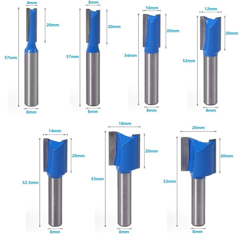 Shallho 7-Piece 8 mm Shank Groove Cutter Set, 6-20 mm