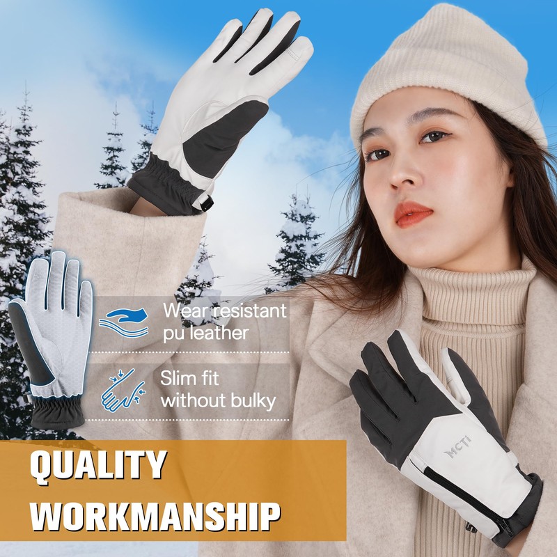 MCTi Winter Gloves for Women Waterproof Warm for Cold Weather