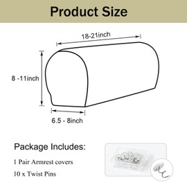 FUAAOLIY 1 Pair Armrest Covers, Diamond Stretch Couch Arm Covers, Anti-Slip Armrest Covers with Nails Washable Sofa Chair Arm Covers Anti-Scratch Polyester Furniture Slipcovers for Sofa (Light Gray)