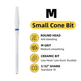 MaryCarrie Efile Nail Drill Bits Ceramic Small Cone Shape Bits, Cuticle Clean Drill Bit, 3/32 Inch Shank Size, Acrylic Nails Gel Remover, White (Medium Grit)