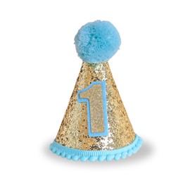 YESHUTIME 1st Birthday Hat Birthday Cone Hat Glitter Party Hat Handmade Headband Cone Hat for Child Toddler Boy