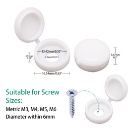 BUXIMN 150pcs Plastic Hinged Screw Covers Caps, Flolding Screw Cap Covers Flip Tops Snap (White, M6)